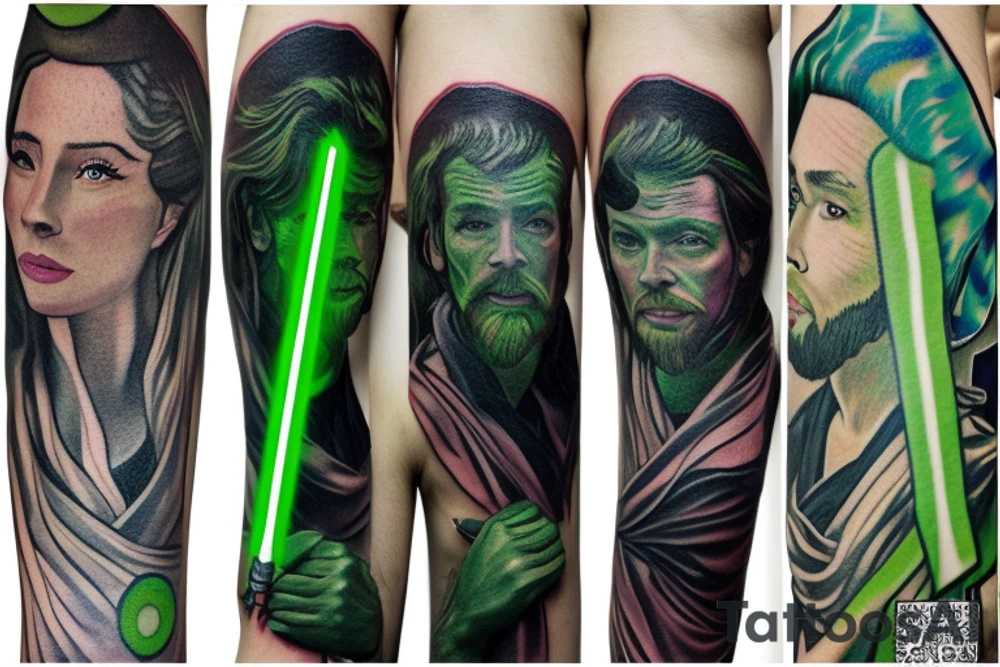 A Jedi master with a green lightsaber tattoo idea