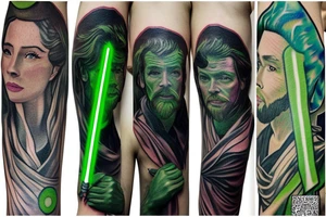 A Jedi master with a green lightsaber tattoo idea