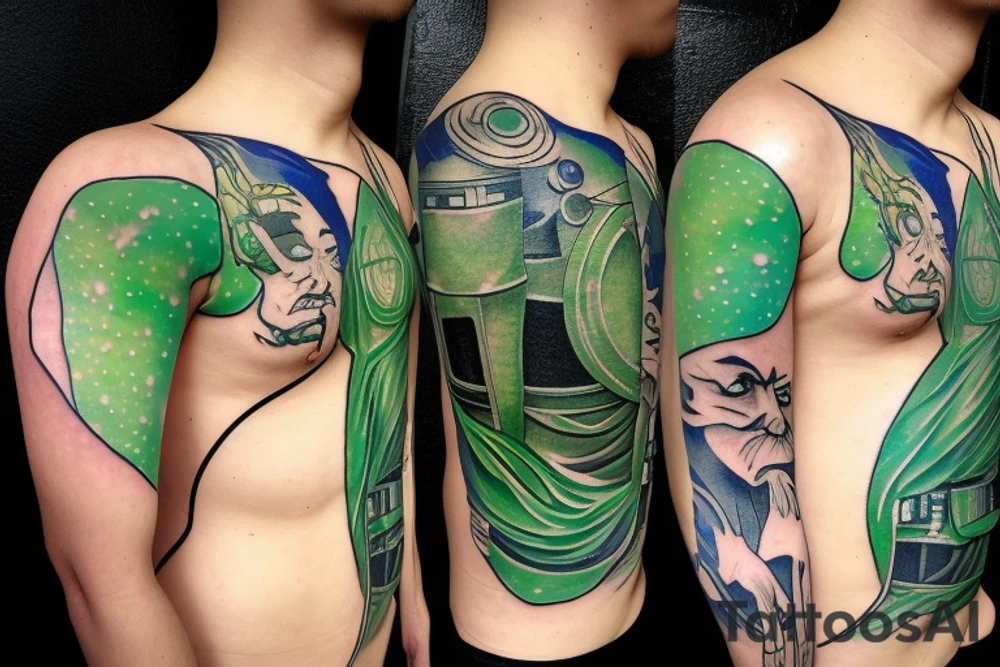 A Jedi master with a green lightsaber tattoo idea