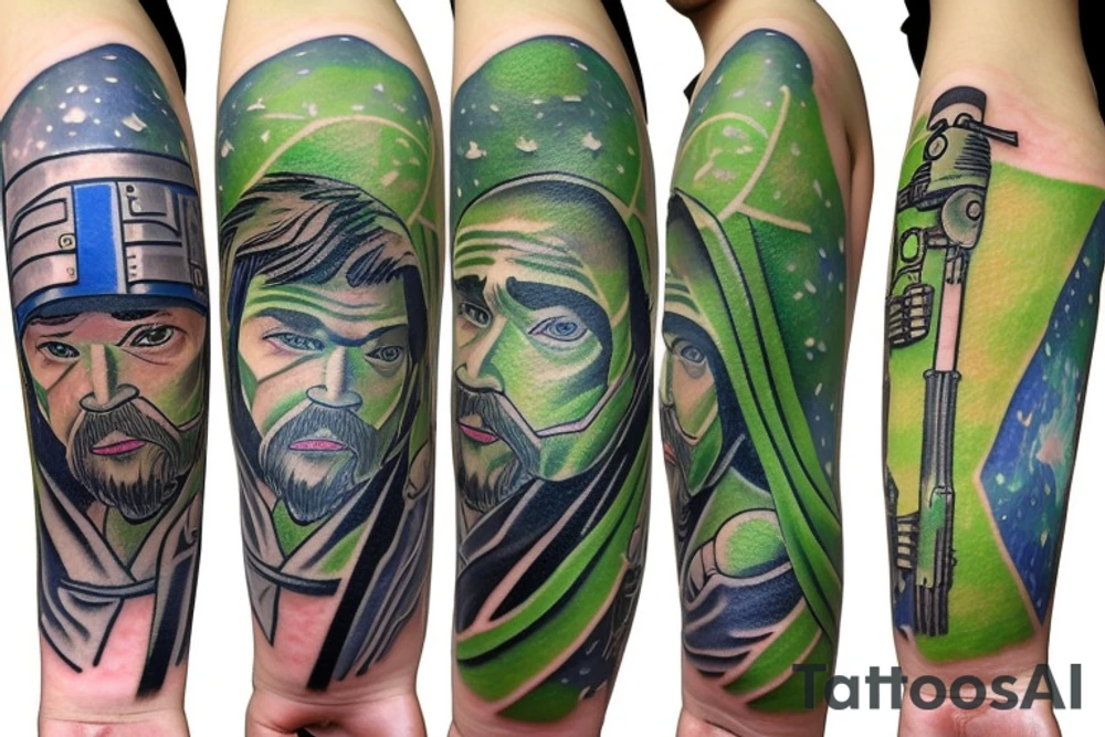 A Jedi master with a green lightsaber tattoo idea