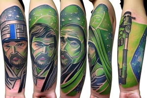 A Jedi master with a green lightsaber tattoo idea