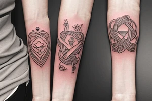 The design of this tattoo depicts a mother and her daughters holding hands in the shape of infinity. The slogan for this tattoo could be "Humble and Kind" tattoo idea