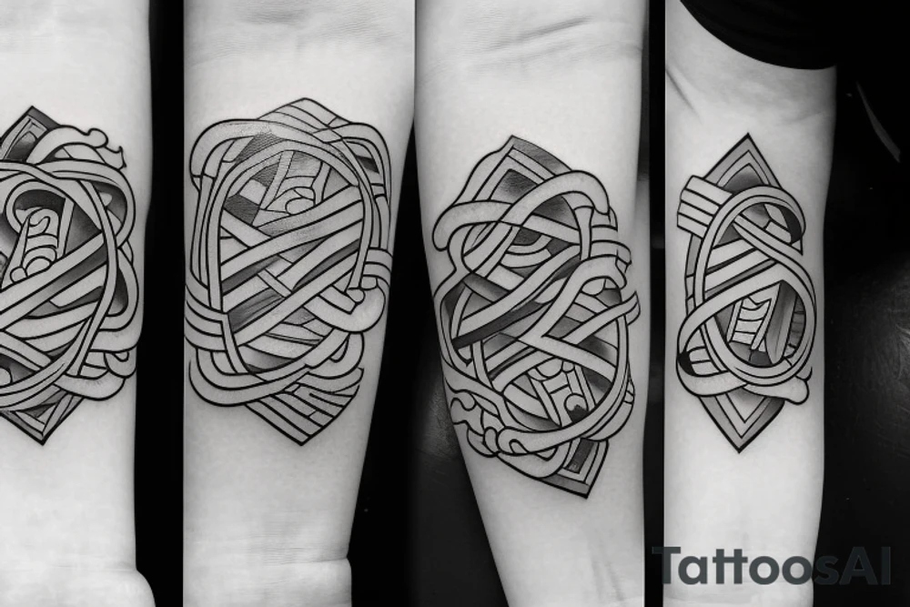 The design of this tattoo depicts a mother and her daughters holding hands in the shape of infinity. The slogan for this tattoo could be "Humble and Kind" tattoo idea