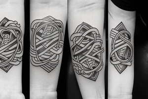 The design of this tattoo depicts a mother and her daughters holding hands in the shape of infinity. The slogan for this tattoo could be "Humble and Kind" tattoo idea