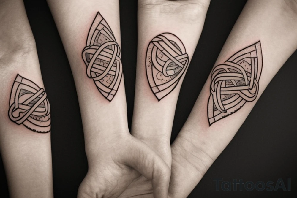 The design of this tattoo depicts a mother and her daughters holding hands in the shape of infinity. The slogan for this tattoo could be "Humble and Kind" tattoo idea