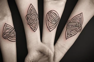 The design of this tattoo depicts a mother and her daughters holding hands in the shape of infinity. The slogan for this tattoo could be "Humble and Kind" tattoo idea