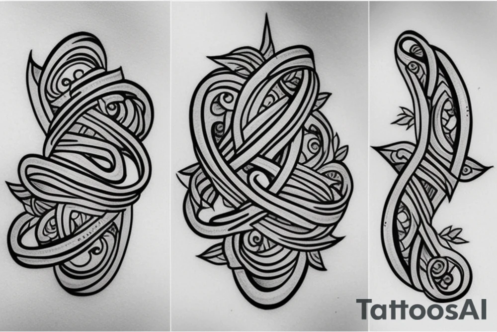 The design of this tattoo depicts a mother and her daughters holding hands in the shape of infinity. The slogan for this tattoo could be "Humble and Kind" tattoo idea
