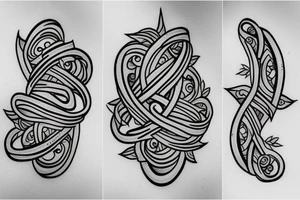 The design of this tattoo depicts a mother and her daughters holding hands in the shape of infinity. The slogan for this tattoo could be "Humble and Kind" tattoo idea