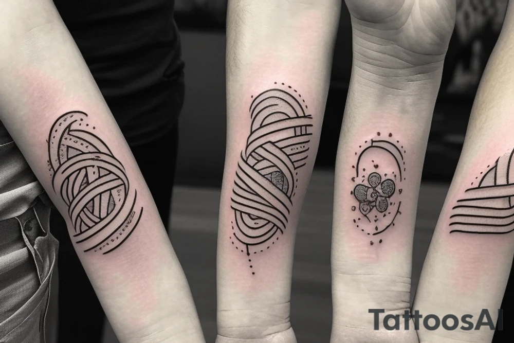 The design of this tattoo depicts a mother and her daughters holding hands in the shape of infinity. The slogan for this tattoo could be "Humble and Kind" tattoo idea