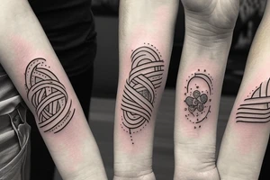 The design of this tattoo depicts a mother and her daughters holding hands in the shape of infinity. The slogan for this tattoo could be "Humble and Kind" tattoo idea