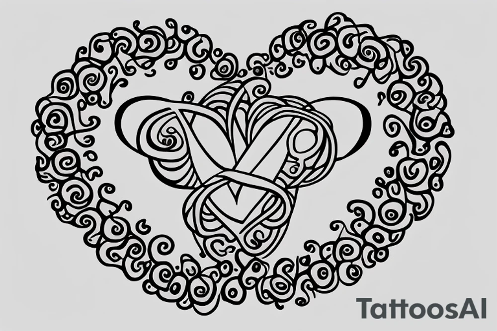 An infinity shape for a mother and three daughters. Must be inscribed "Humble and Kind". On a white background tattoo idea