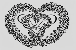 An infinity shape for a mother and three daughters. Must be inscribed "Humble and Kind". On a white background tattoo idea