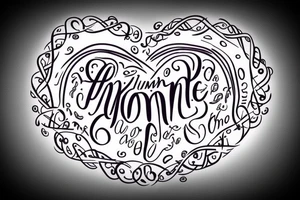 An infinity shape for a mother and three daughters. Must be inscribed "Humble and Kind". On a white background tattoo idea