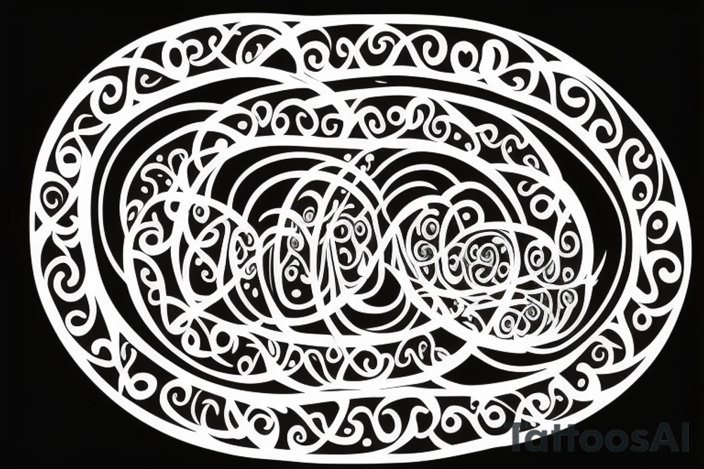 An infinity shape for a mother and three daughters. Must be inscribed "Humble and Kind". On a white background tattoo idea