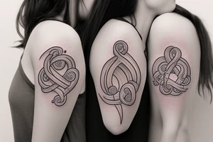 An infinity shape for a mother and three daughters. Must be inscribed "Humble and Kind". On a white background tattoo idea