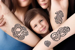 An infinity shape for a mother and three daughters. Must be inscribed "Humble and Kind". On a white background tattoo idea