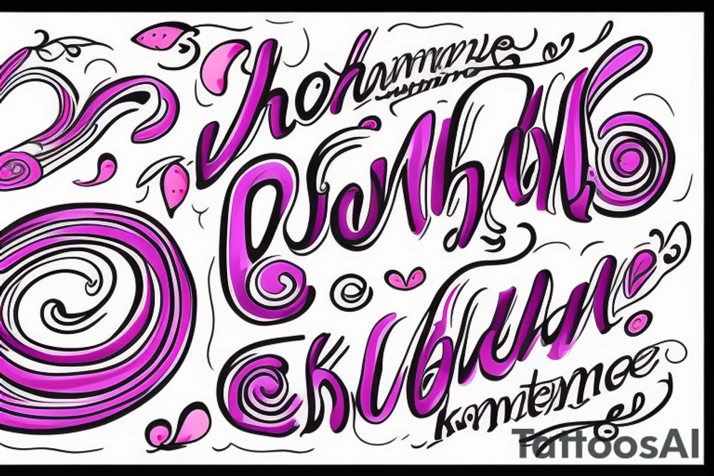 An infinity shape for a mother and three daughters. Must be inscribed "Humble and Kind". On a white background tattoo idea