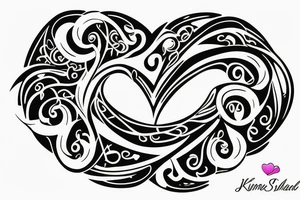An infinity shape for a mother and three daughters. Must be inscribed "Humble and Kind". On a white background tattoo idea