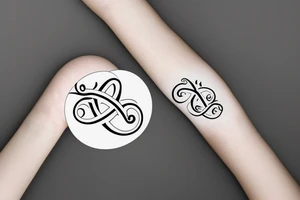 An infinity shape for a mother and three daughters. Must be inscribed "Humble and Kind". On a white background tattoo idea