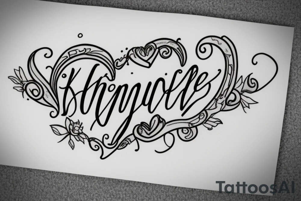 An infinity shape for a mother and three daughters. Must be inscribed "Humble and Kind". On a white background tattoo idea