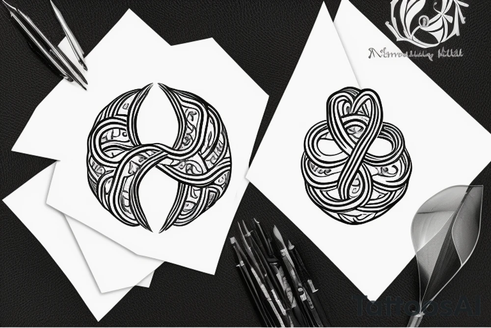 An infinity shape for a mother and three daughters. Must be inscribed "Humble and Kind". On a white background tattoo idea