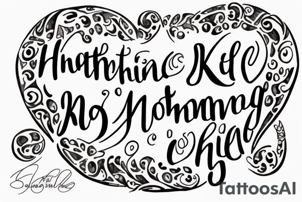 An infinity shape for a mother and three daughters. Must be inscribed "Humble and Kind". On a white background tattoo idea