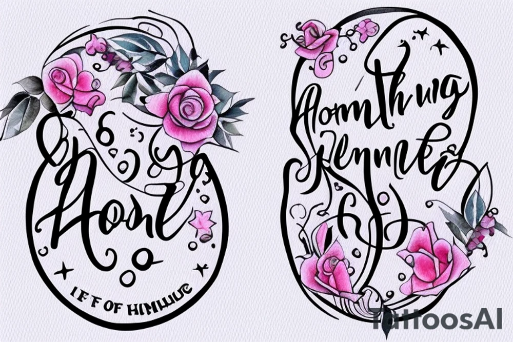 An infinity shape for a mother and three daughters. Must be inscribed "Humble and Kind". On a white background tattoo idea