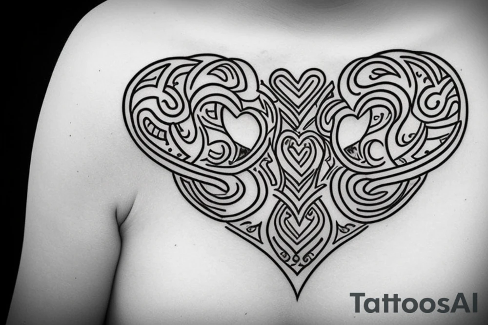 An infinity shape for a mother and three daughters. Must be inscribed "Humble and Kind". On a white background tattoo idea