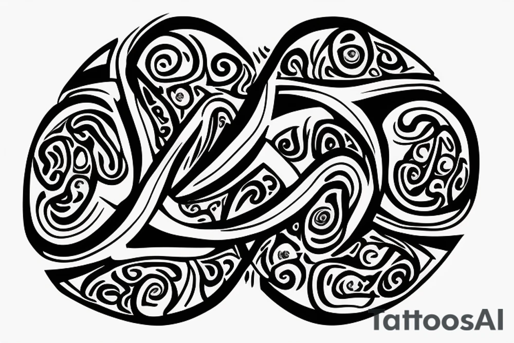An infinity shape for a mother and three daughters. Must be inscribed "Humble and Kind". On a white background tattoo idea