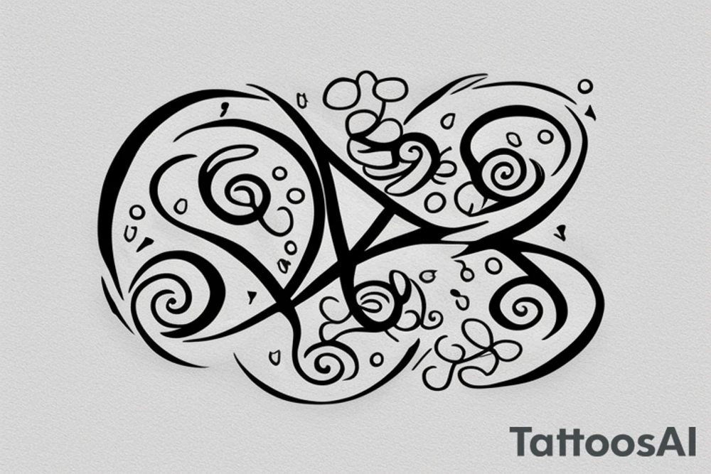 An infinity shape for a mother and three daughters. Must be inscribed "Humble and Kind". On a white background tattoo idea