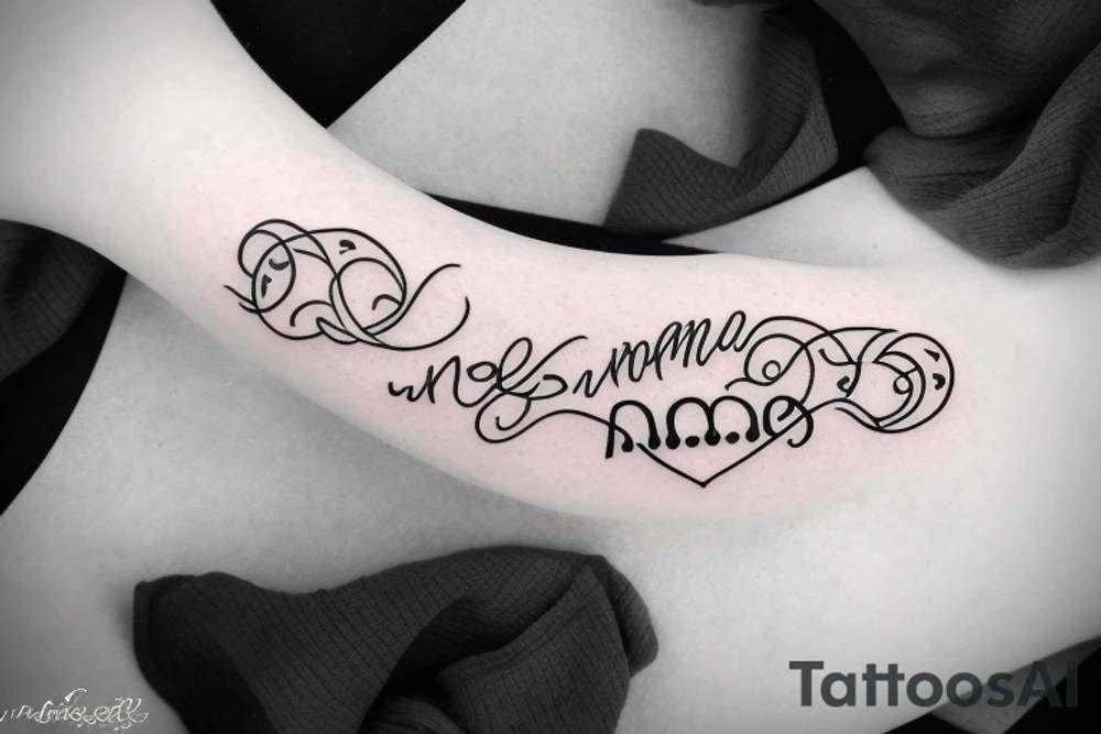An infinity shape for a mother and three daughters. Must be inscribed "Humble and Kind". On a white background tattoo idea