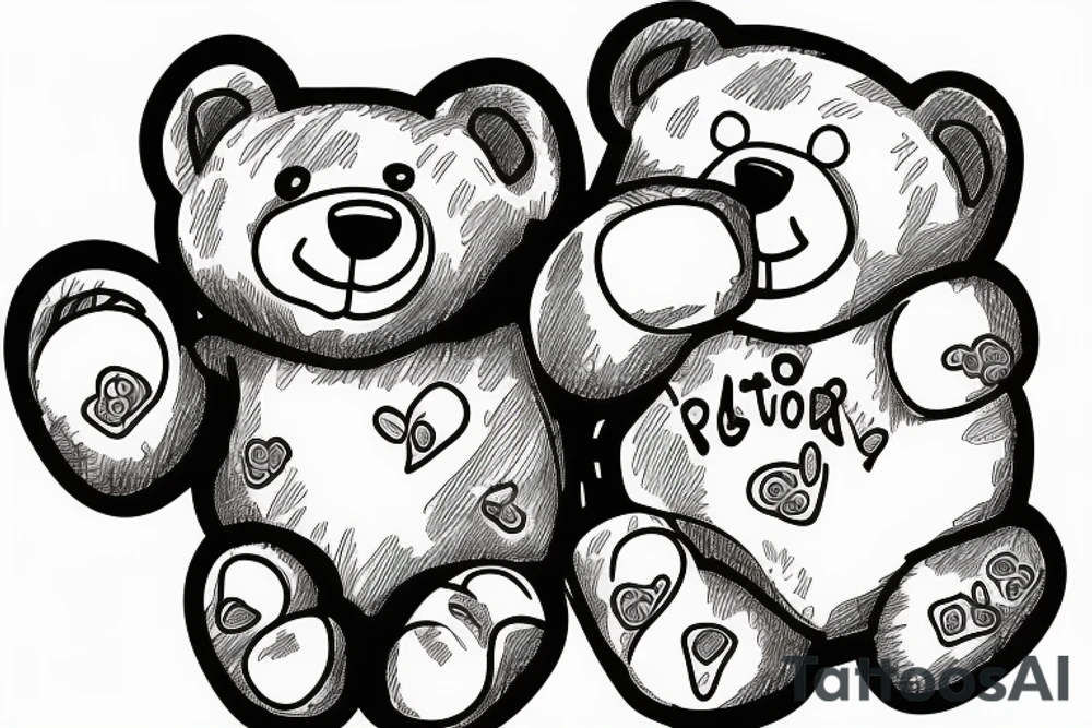 Stuffy teddy bear with cat paw print in belly tattoo idea