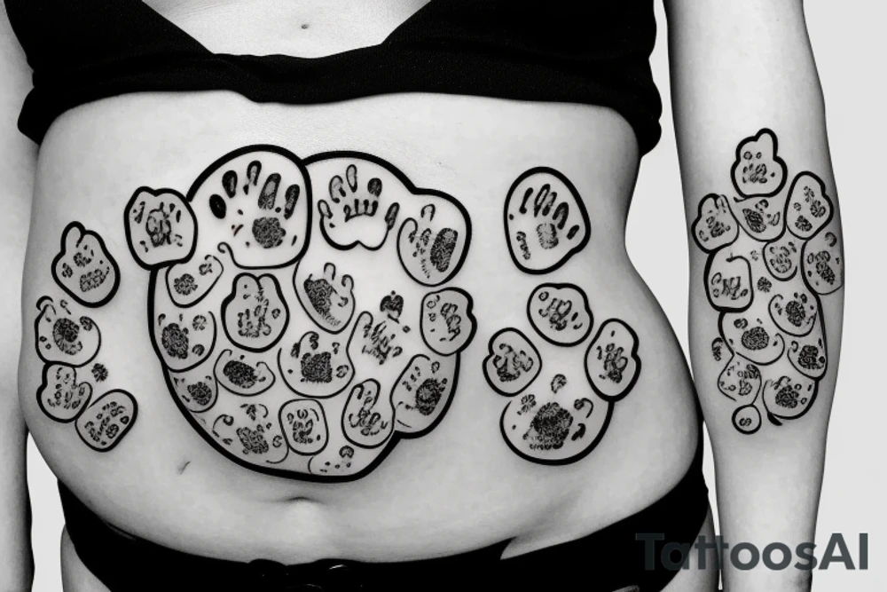 Stuffy teddy bear with cat paw print in belly tattoo idea