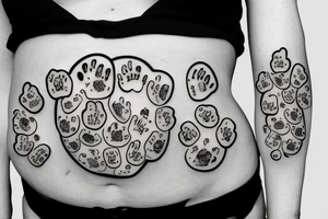 Stuffy teddy bear with cat paw print in belly tattoo idea