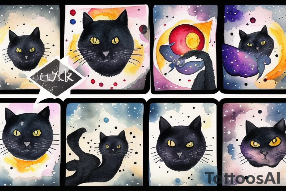 black cat looking up at stars tattoo idea