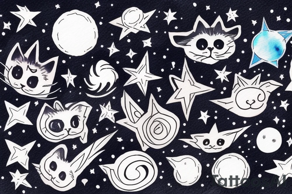 black cat looking up at stars tattoo idea