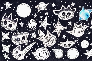 black cat looking up at stars tattoo idea