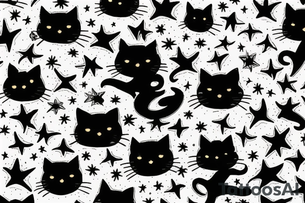 black cat looking up at stars tattoo idea