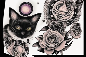 black cat looking up at stars tattoo idea