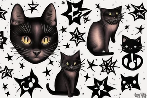 black cat looking up at stars tattoo idea