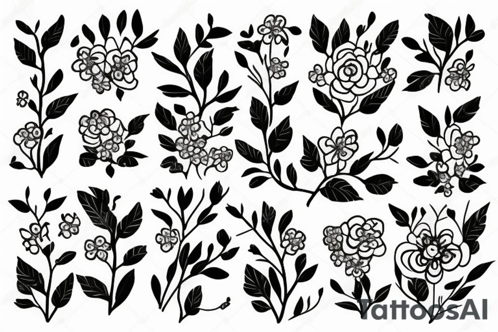 a flowering branch with small flowers against a white background tattoo idea