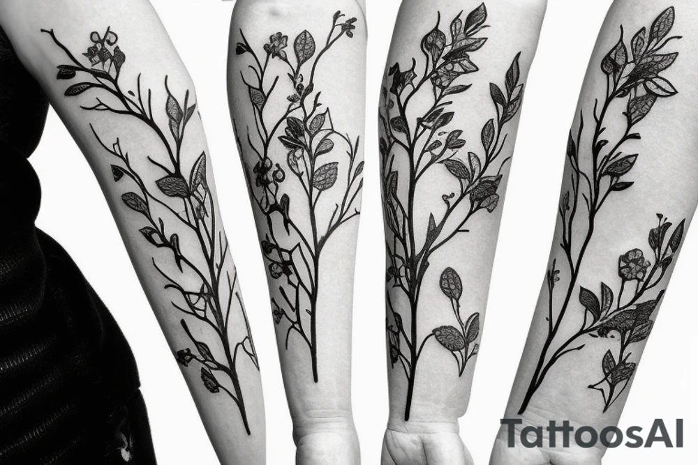 a flowering branch with small flowers against a white background tattoo idea