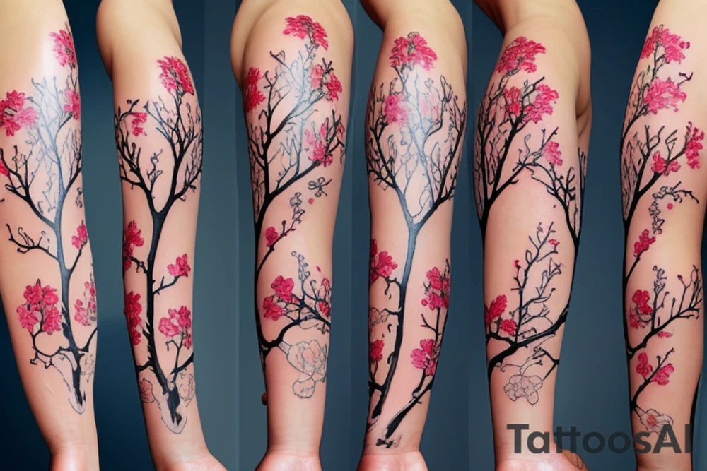 a flowering branch with small flowers against a white background tattoo idea