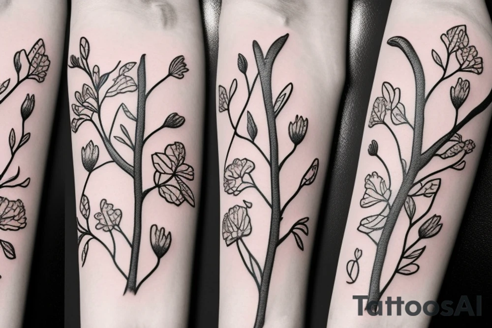 a flowering branch with small flowers against a white background tattoo idea
