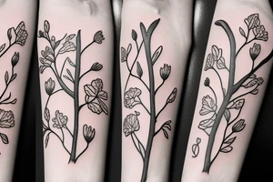 a flowering branch with small flowers against a white background tattoo idea