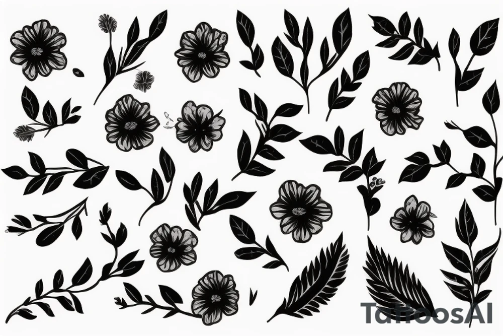 a flowering branch with small flowers against a white background tattoo idea