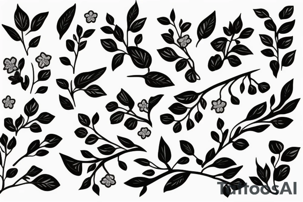 a flowering branch with small flowers against a white background tattoo idea