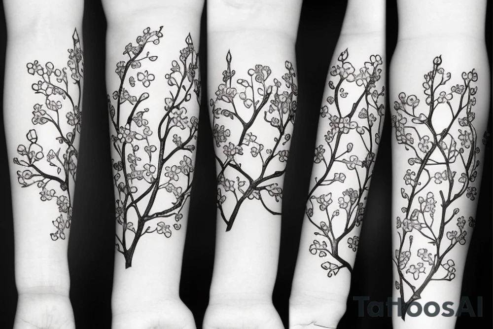 a flowering branch with small flowers against a white background tattoo idea