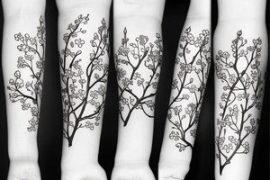 a flowering branch with small flowers against a white background tattoo idea