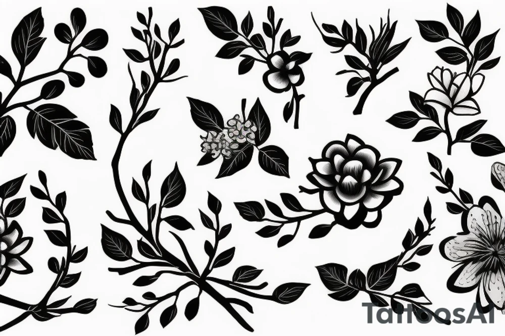 A flowering branch with small flowers against a white background tattoo idea